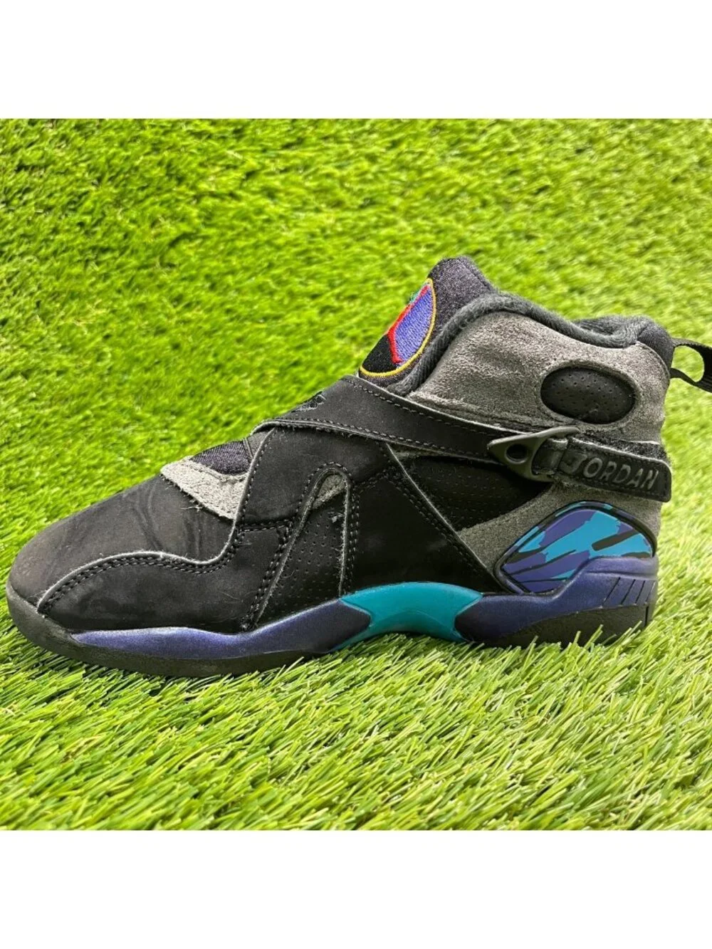 Nike Air Jordan 8 Retro Boys Size 2Y Black Blue Purple Athletic Shoes Sneakers